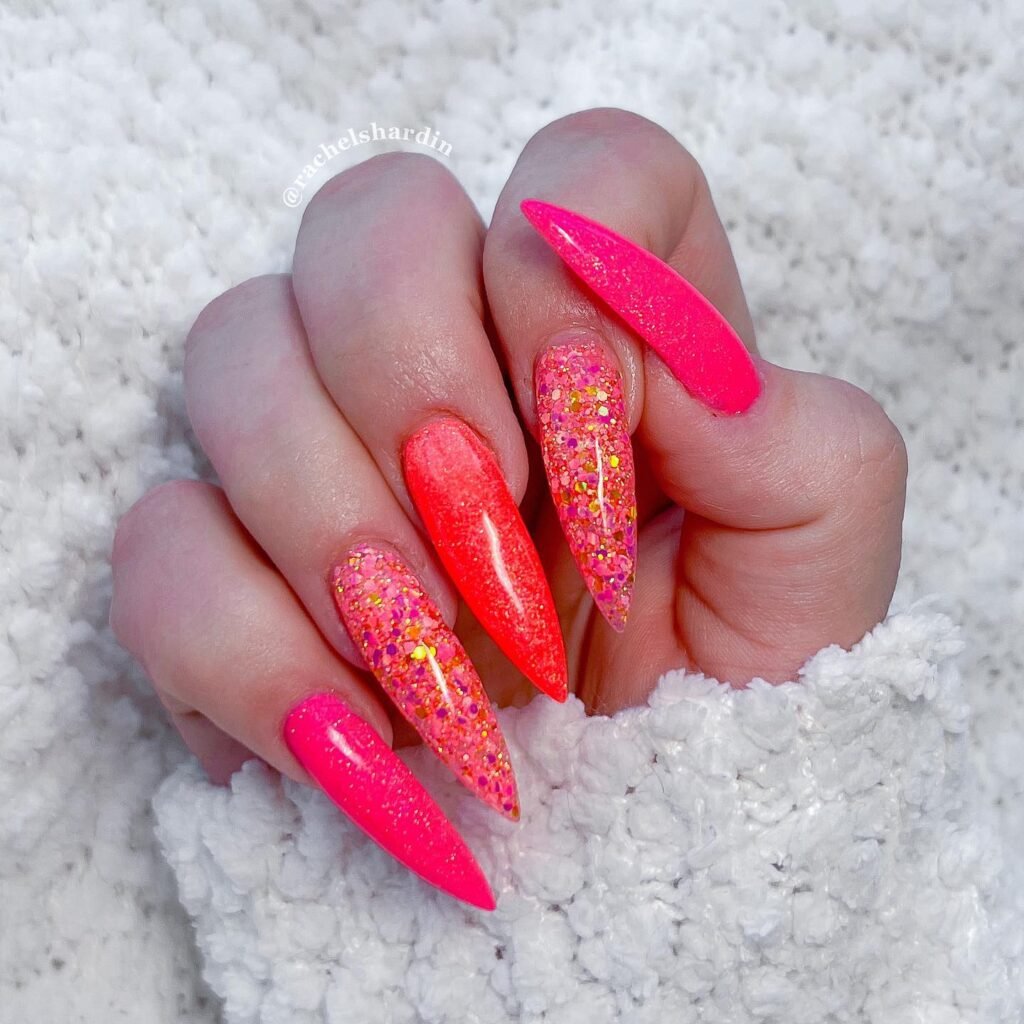 Long Pink Stiletto Dip Nails