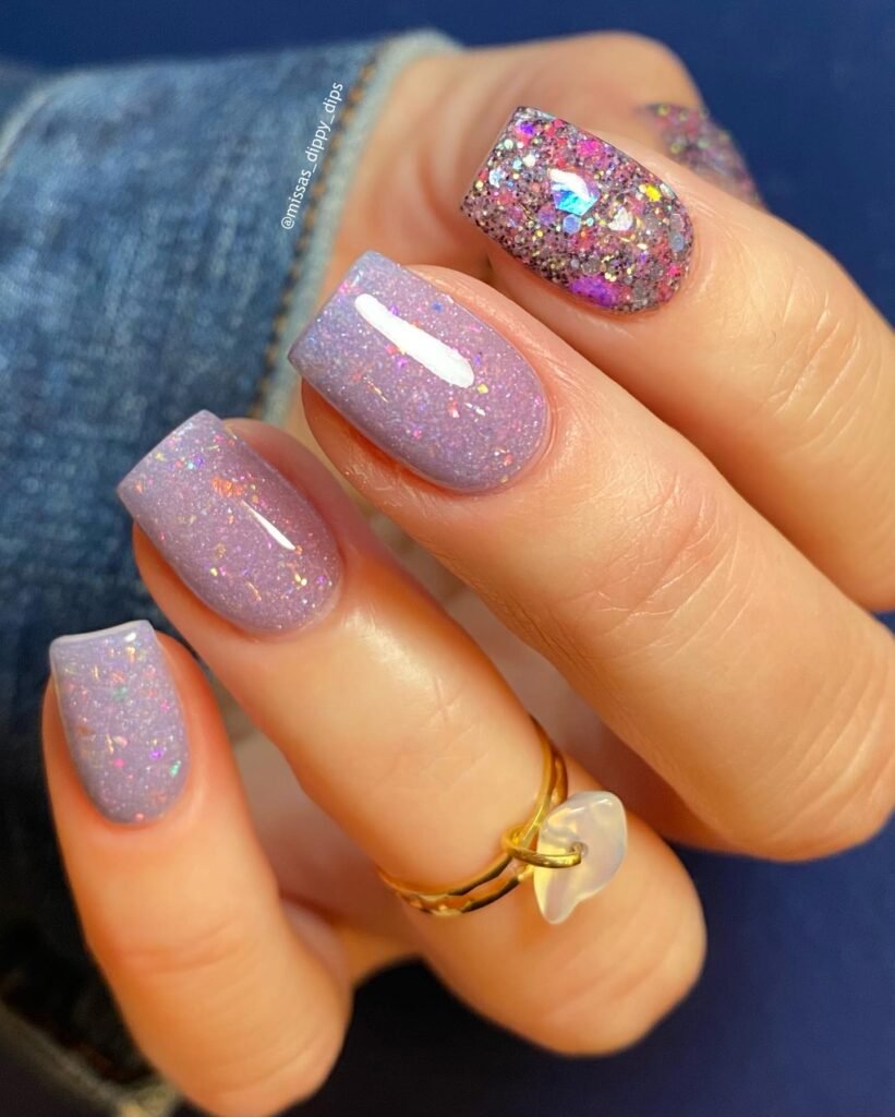 Light Purple Glitter Double Dip Nail  Design