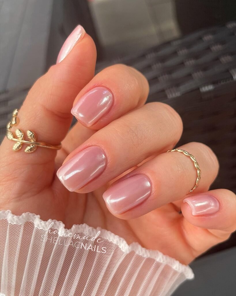 Glossy Pink Shellac Nails