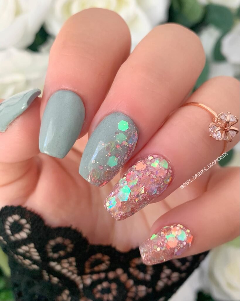 Pistachio Glitter Dip Nails