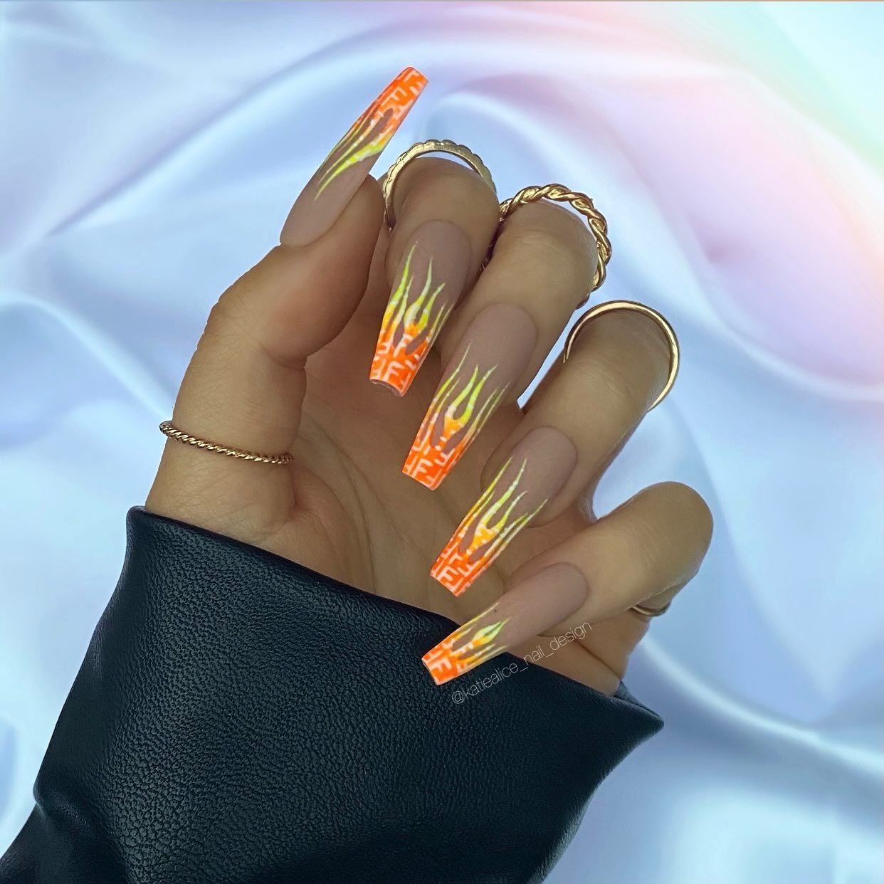 Orange and Yellow Flame Nails