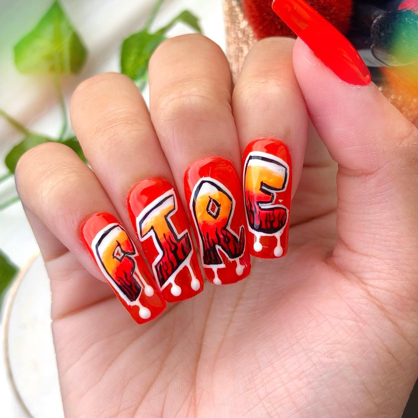 Fire Flame Acrylic Nails