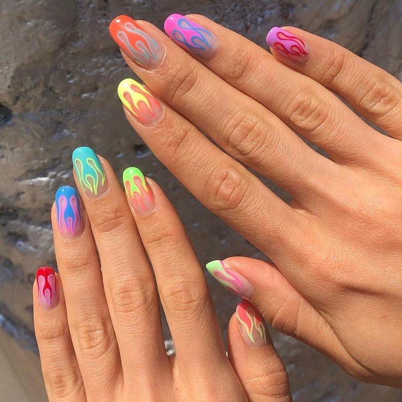 Colorful Flame Nails