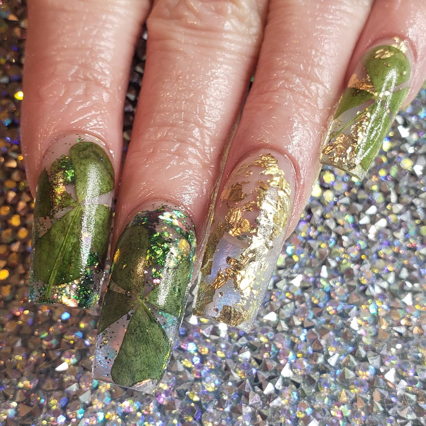 Gold-flecked Acrylic Nails