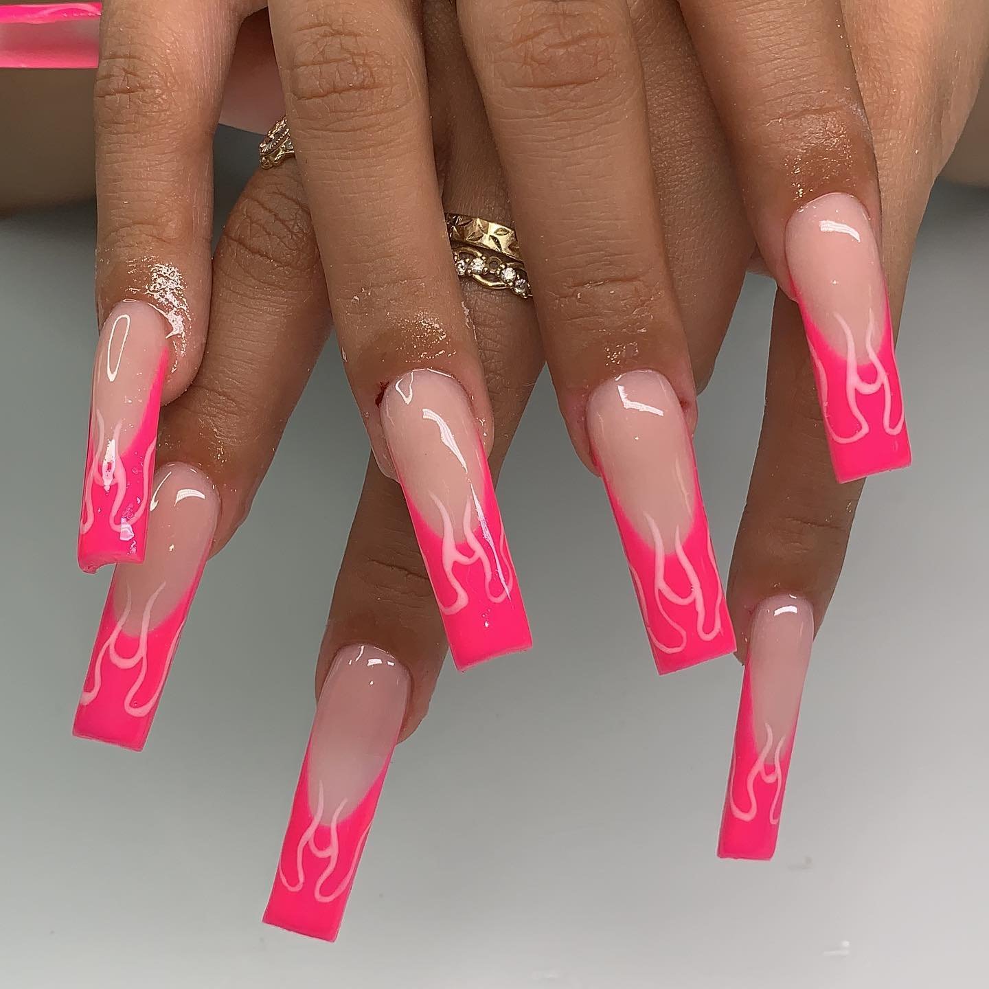 Hot Pink Frenchies With Flames