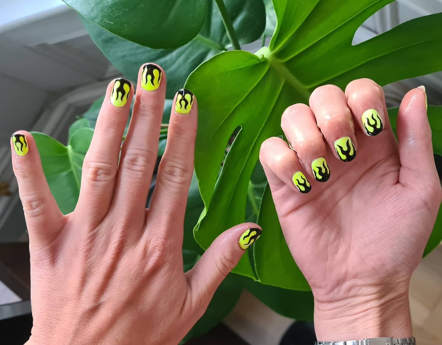 Neon Green Flame Nails