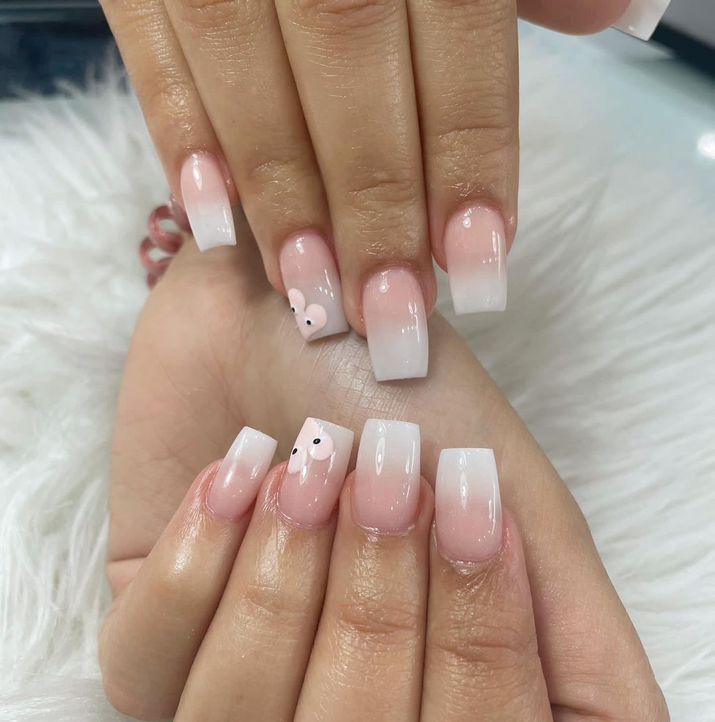 Pink And White Heart Ombré Nails