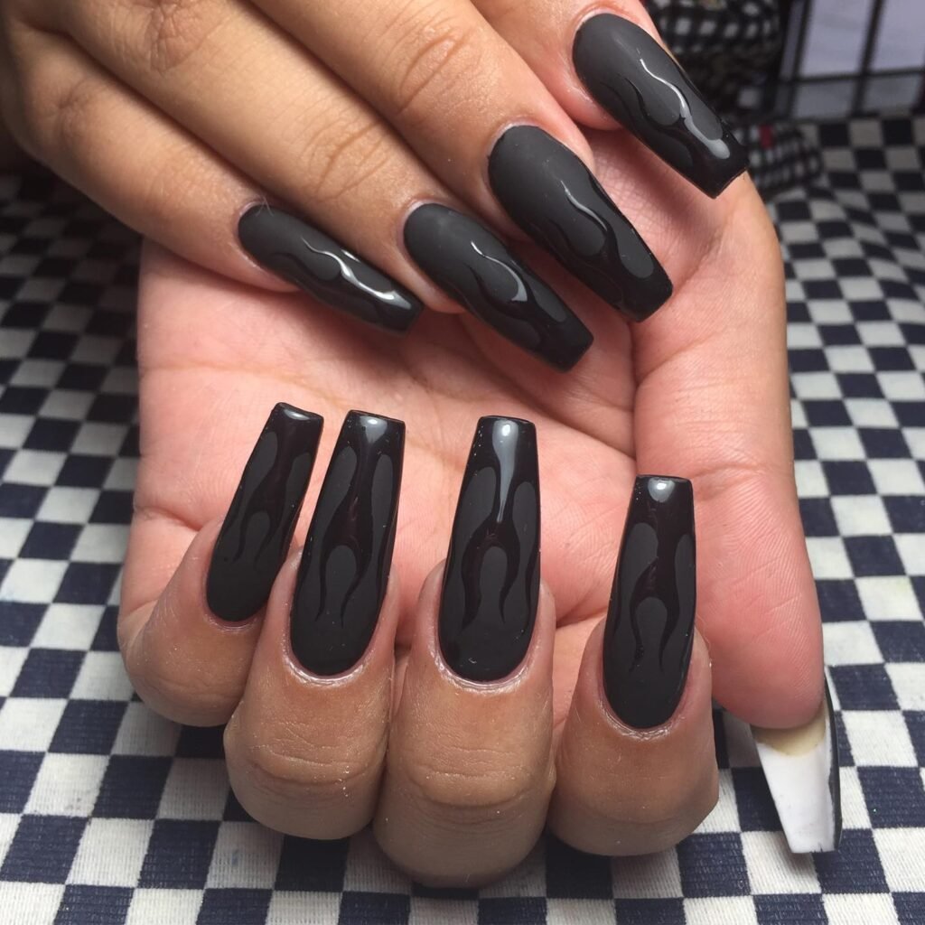 Matte Nails with Glossy Flames