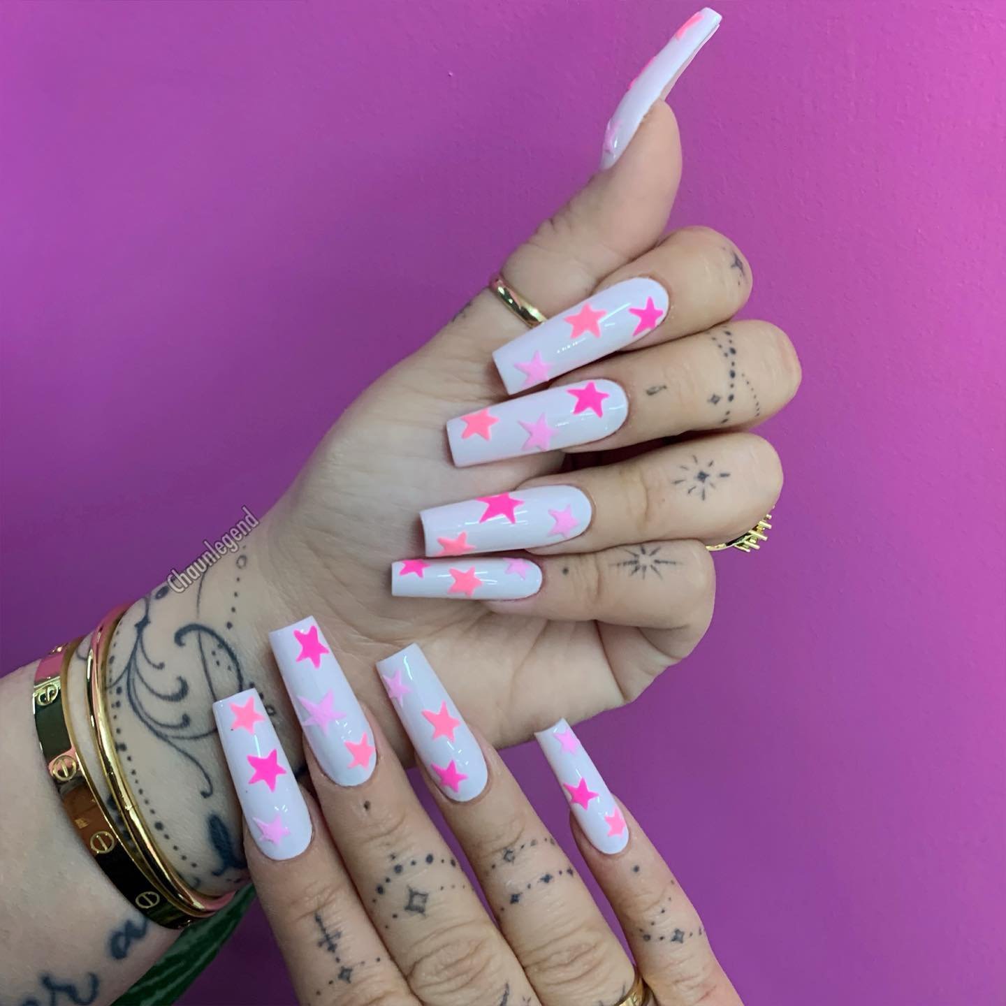 White Nails With Pink Stars
