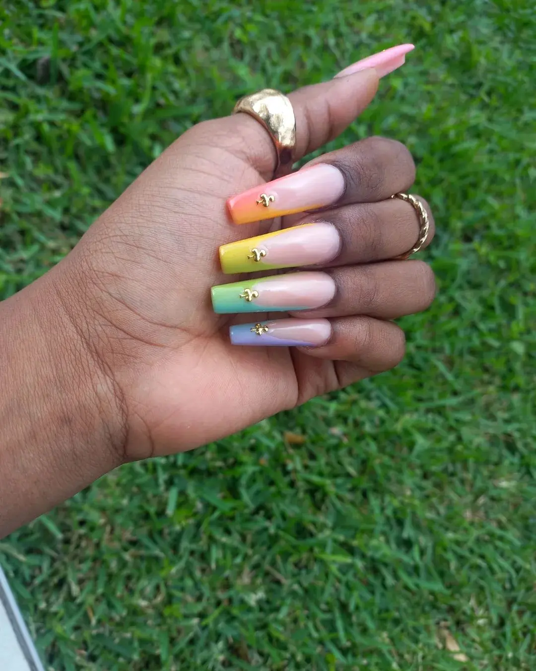 Coffin Rainbow Nails
