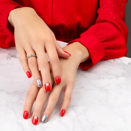 Red and Silver Nail Colours Go With A Red Dress