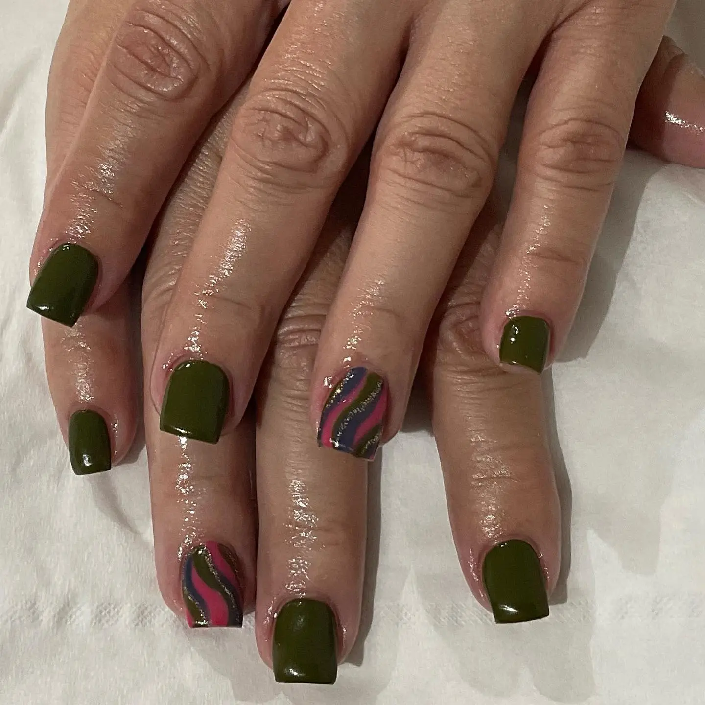 multi color Green Nails