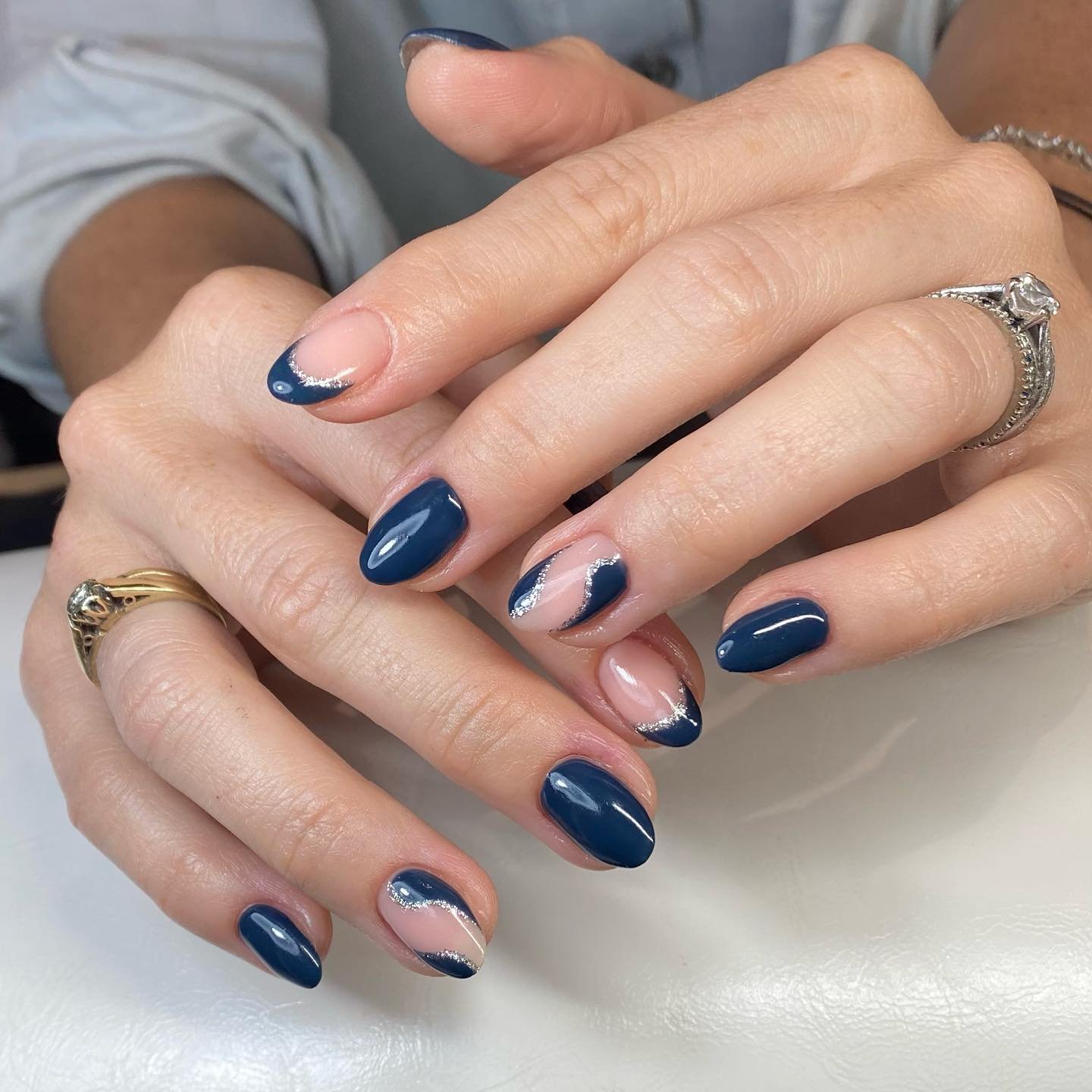 Blue and Silver Nails